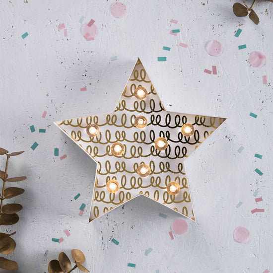 Mini Marquee Shape Light Gold & White Star Styled