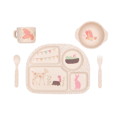 Love Mae Woodland Tea Party 5 Piece Bamboo Dinner Set